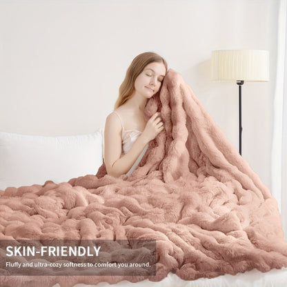 Faux Rabbit Fur Fluffy Blanket – Thick Warm Soft Plush Throw for Bed & Living Room, Luxury Furry Blanket, 8 Colors, 4 Sizes