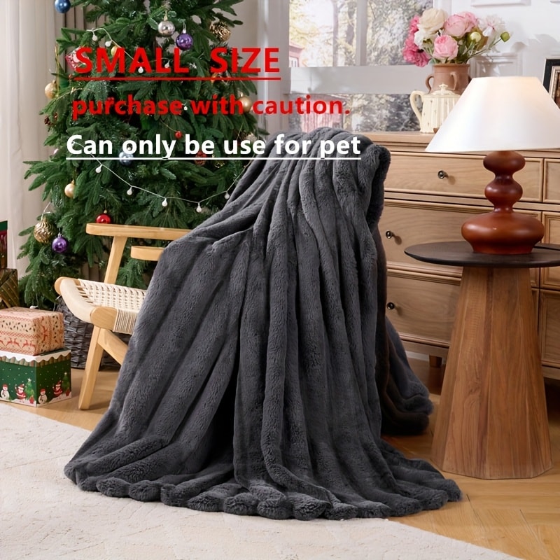 Double-Layer Faux Rabbit Fleece Blanket in Grey, Khaki or Beige with Five Sizes from Small Throw to King