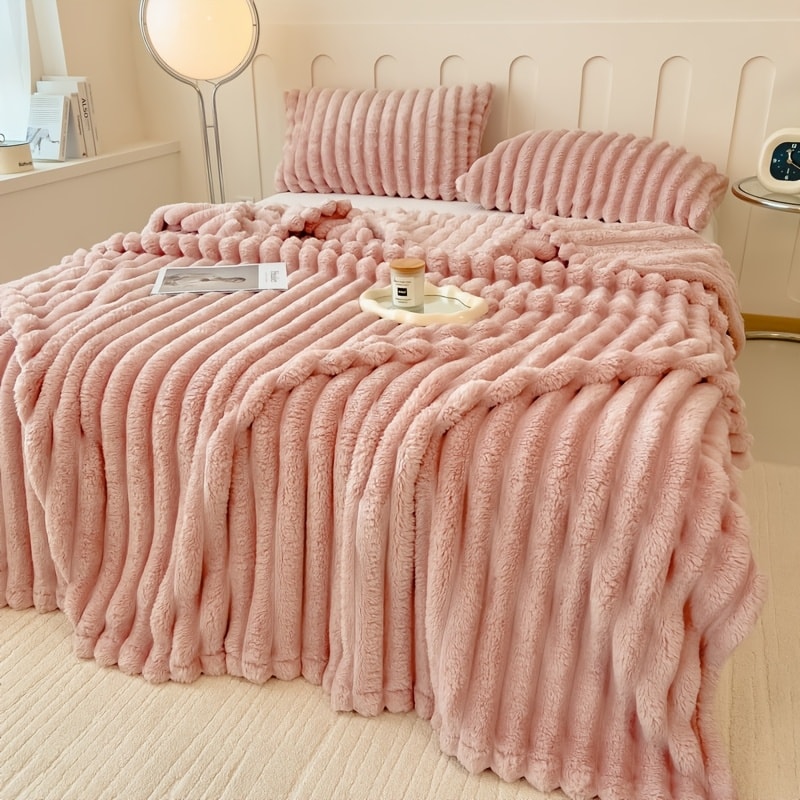 Plush Faux Fur Blanket – Imitation Rabbit Fur 300-350gsm Knit Throw for Sofa, Bed & Travel, All Season, 3 Colors, 2 Sizes