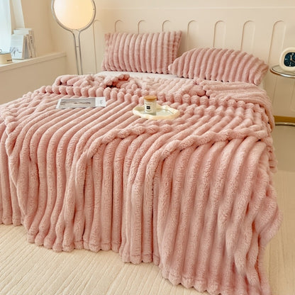 Plush Faux Fur Blanket – Imitation Rabbit Fur 300-350gsm Knit Throw for Sofa, Bed & Travel, All Season, 3 Colors, 2 Sizes