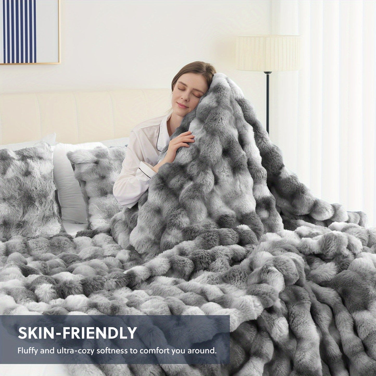 Faux Rabbit Fur Throw Blanket in 11 Checkout Colors and Throw, Twin, Queen or King Size Options