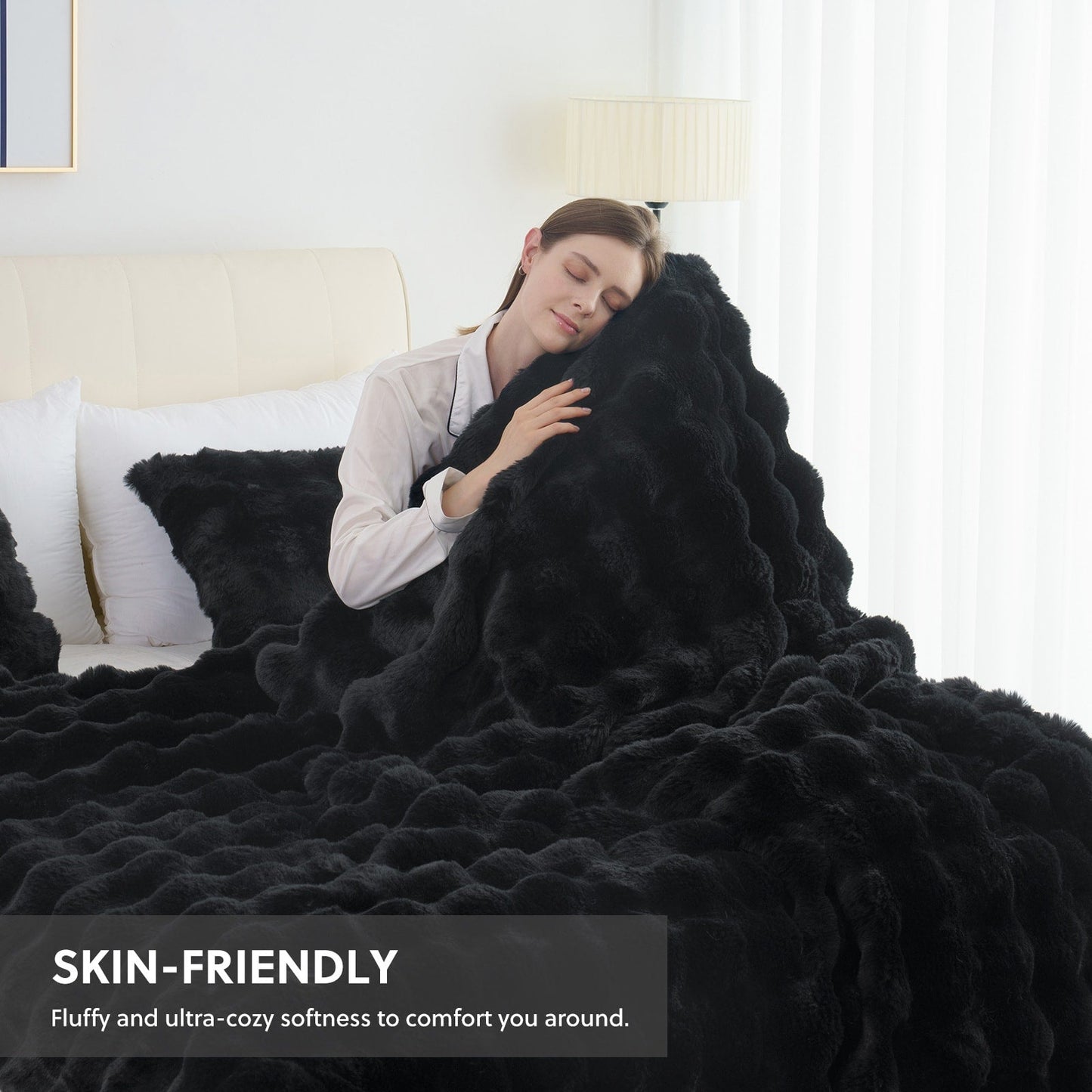 Faux Rabbit Fur Throw Blanket in 11 Checkout Colors and Throw, Twin, Queen or King Size Options