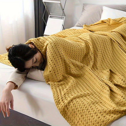 Cotton Waffle Blanket – Pure Cotton Multilayer Summer Cooling Quilt, Jacquard Knit, Machine Washable, Air Conditioning Blanket