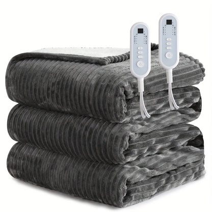 Electric Blanket with Temperature Control and Timer – Extra Large Flannel Heated Blanket, 8 Levels 10-Hour Auto-Off, Machine Washable, PTC+NTC Overheat Protection, Throw Twin Full Queen King