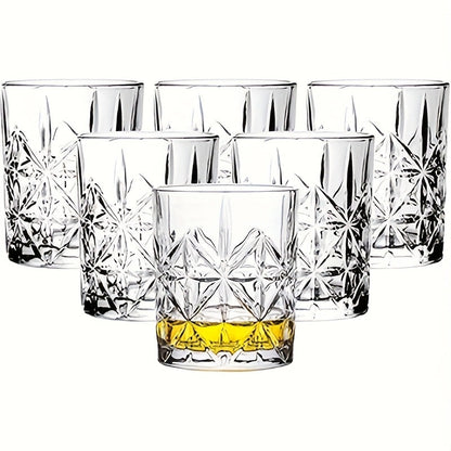 Whiskey Glasses Set of 6 - FBL&HM Lead-Free Crystal Old Fashioned Cocktail Glasses, 10oz Oval Stripe Bar Tumbler for Bourbon, Scotch, Brandy, Vodka & Mixed Drinks, Dishwasher Safe
