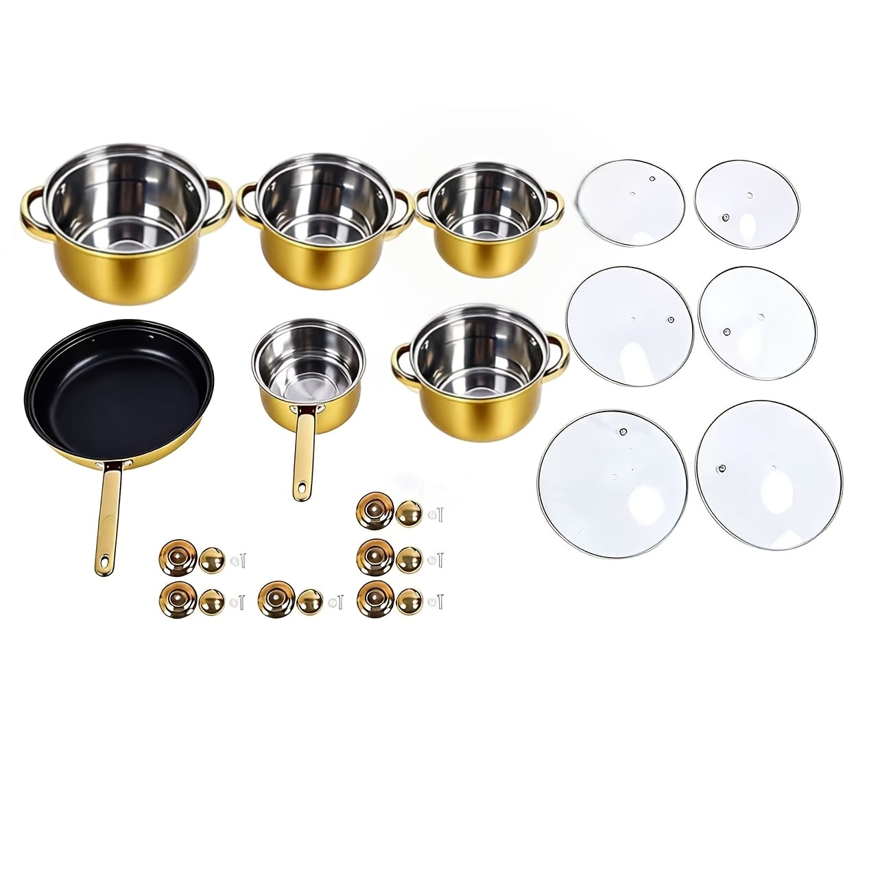 Stainless Steel Deep Pot Cookware Set 10 & 12 Piece with Lids & Dual Handles – Oven Safe Soup Hot Pot Pasta Seafood Stew Pots | Silver Pink Gold | Home Restaurant Cooking Gift Set