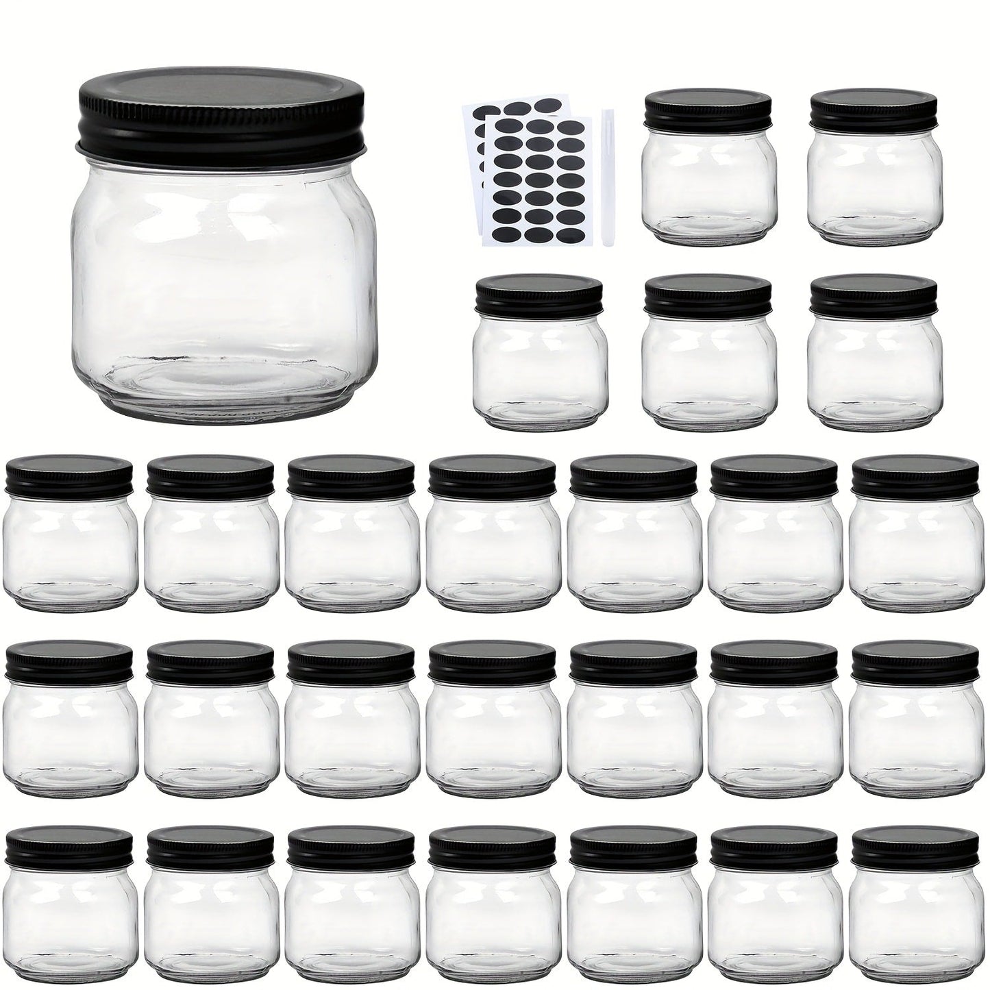 8 oz Glass Mason-Style Storage Jar Multipacks with 9, 18, 27 or 36 Jars and Four Lid Configurations