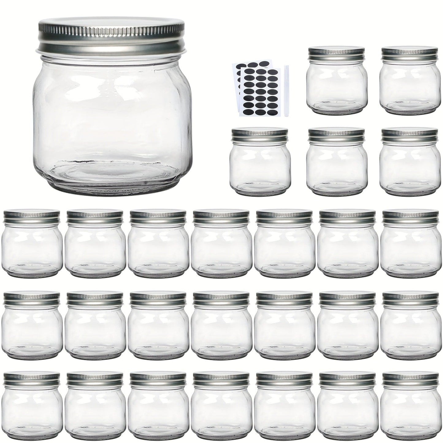 8 oz Glass Mason-Style Storage Jar Multipacks with 9, 18, 27 or 36 Jars and Four Lid Configurations