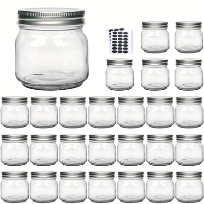 8 oz Glass Mason-Style Storage Jar Multipacks with 9, 18, 27 or 36 Jars and Four Lid Configurations
