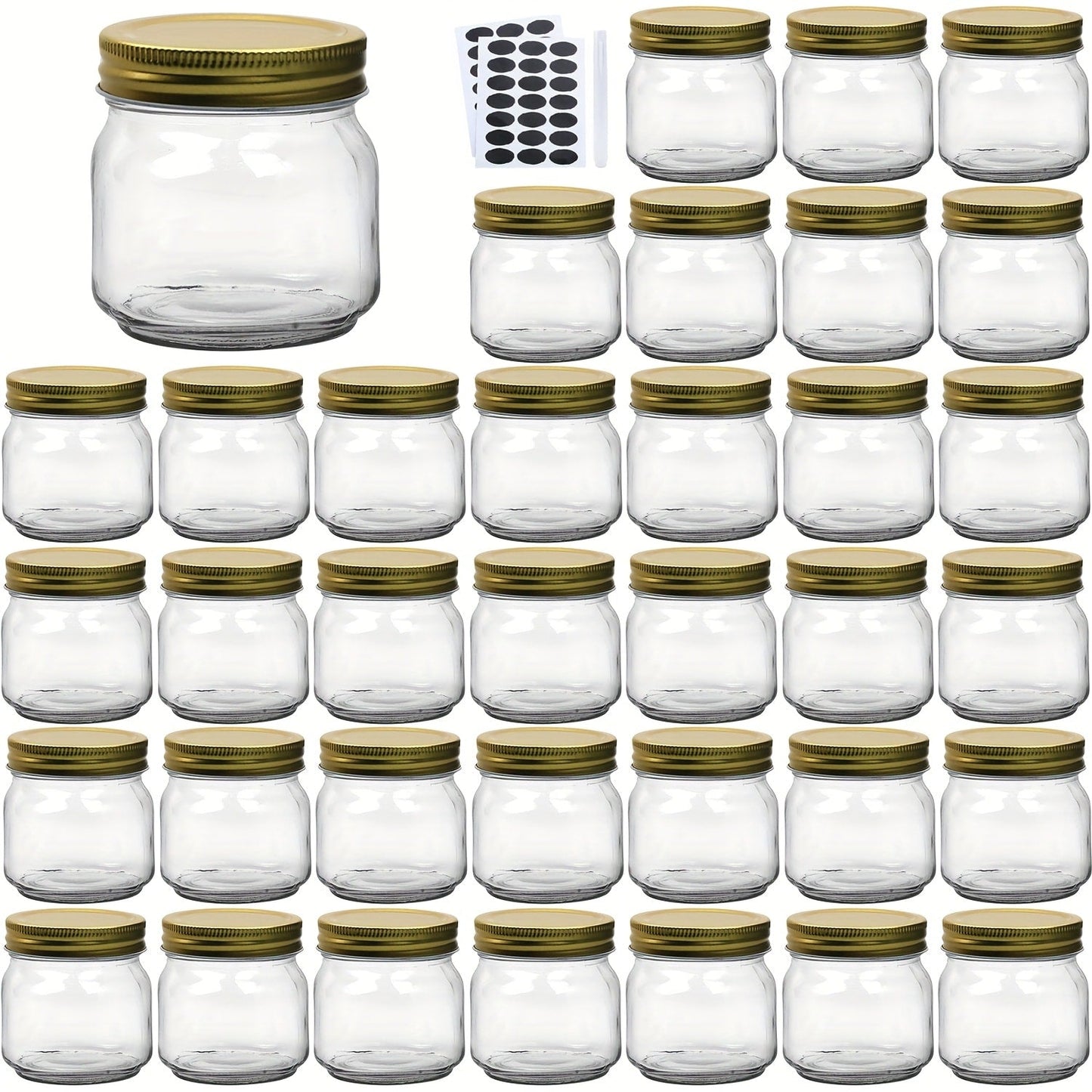 8 oz Glass Mason-Style Storage Jar Multipacks with 9, 18, 27 or 36 Jars and Four Lid Configurations