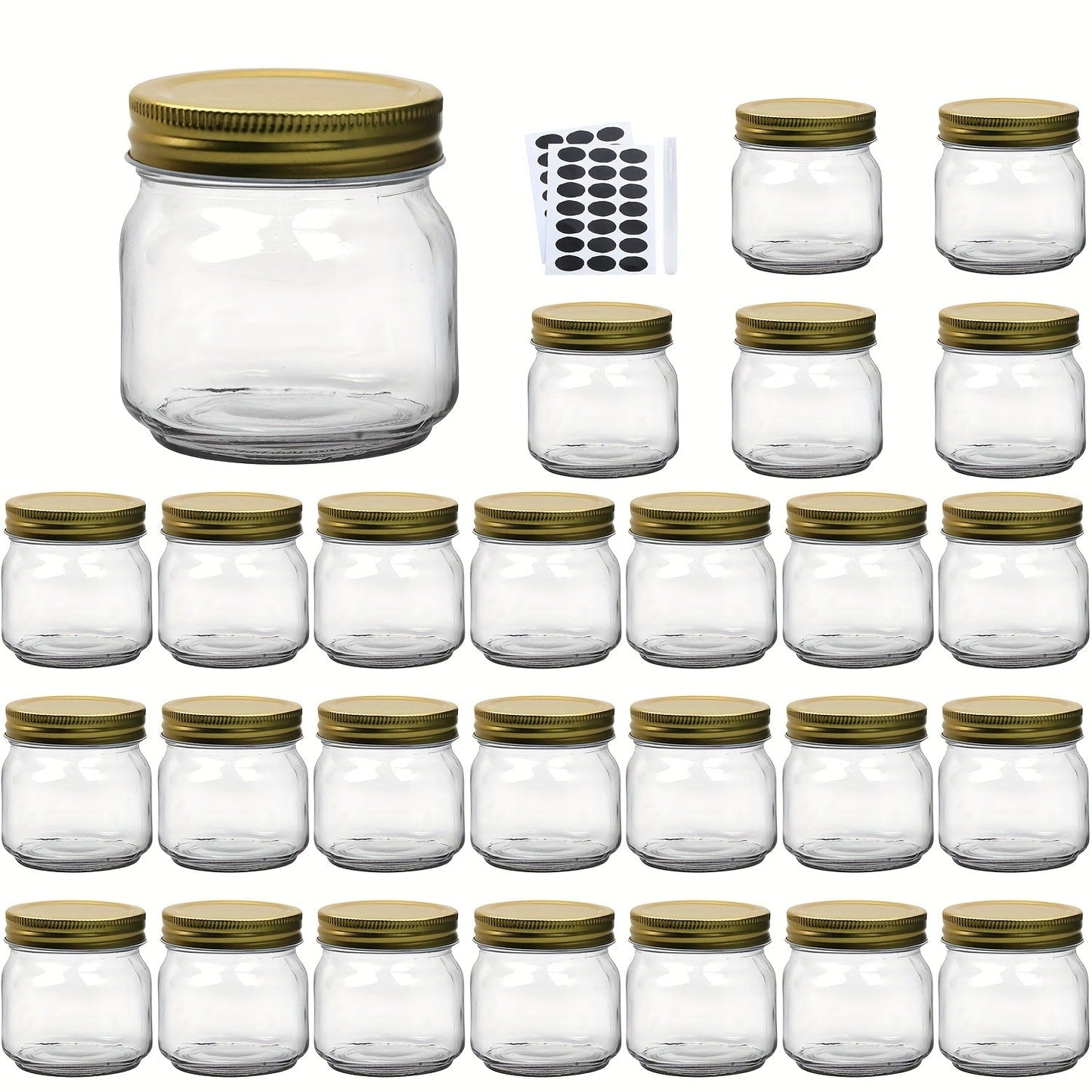 8 oz Glass Mason-Style Storage Jar Multipacks with 9, 18, 27 or 36 Jars and Four Lid Configurations