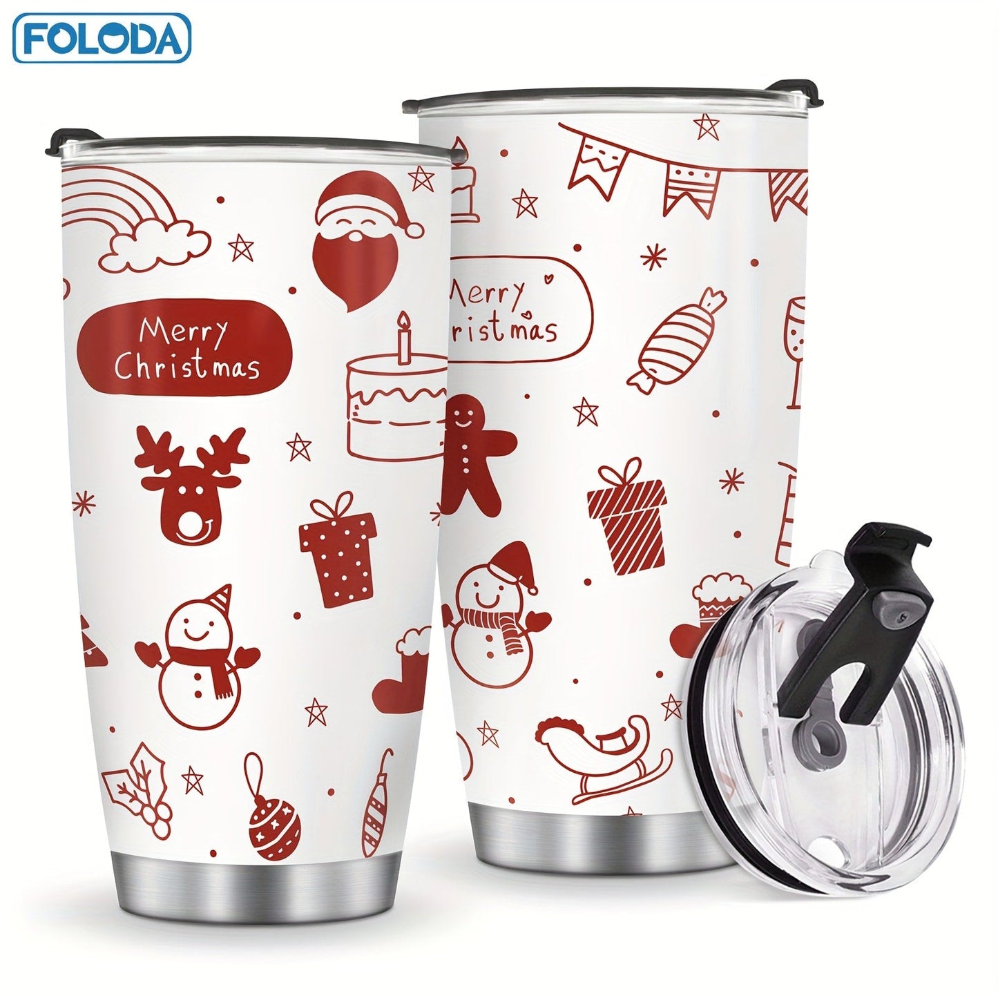 Insulated Tumbler 20oz Christmas Patterns with Stainless Steel, Lid, Straw and Seven Designs
