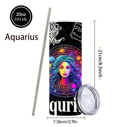 Zodiac Tumbler 20oz Stainless Steel Insulated Travel Cup with Lid & Straw Horoscope Coffee Mug All 12 Signs Hot Cold Drinks Gift Birthday Halloween Christmas