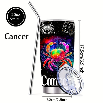 Zodiac Sign Insulated Tumbler 20oz Stainless Steel Travel Cup with Lid & Straw Hot Cold Drinks Horoscope Coffee Mug Gift for Men Women Birthday Christmas