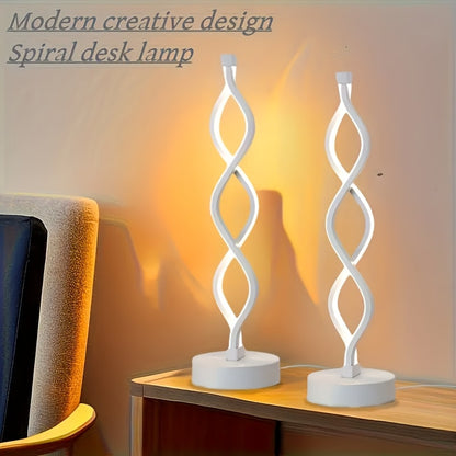 Table Lamp with Spiral LED Wave, Three Color Temperatures, USB Power and One, Two or Wood-Base Options