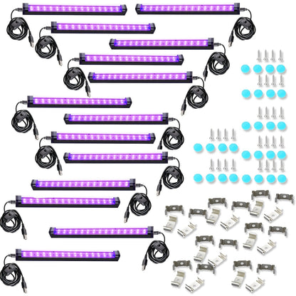 USB UV Black-Light Bar Set with Inline Switches, Mounting Hardware and 2-, 4-, 10-, 12- or 14-Pack Options