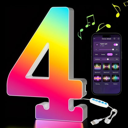 RGB LED Letter and Number Light with 38 Checkout Shapes, USB Power, App Control and Music Sync