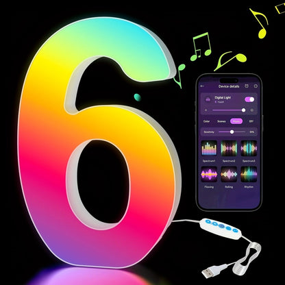 RGB LED Letter and Number Light with 38 Checkout Shapes, USB Power, App Control and Music Sync