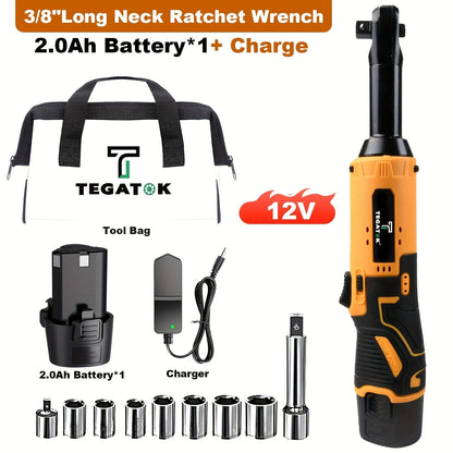 12V Cordless Ratchet Wrench Set 3/8" Drive | 40 Ft-lbs Torque, Variable Speed Trigger, Lithium-Ion Battery, 7 Sockets Included
