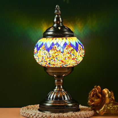 Table Lamp with Mosaic Glass Globe, Metal Base, Seven Color or Pack Options and Three White-Light Modes