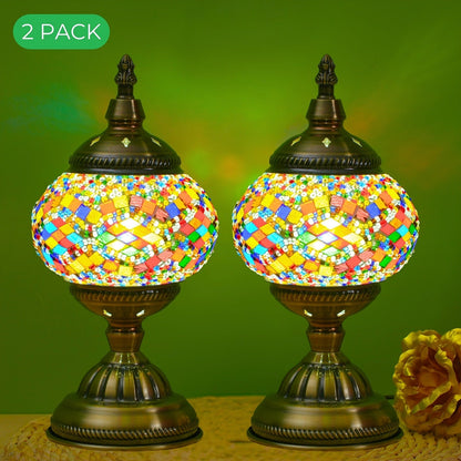 Table Lamp with Mosaic Glass Globe, Metal Base, Seven Color or Pack Options and Three White-Light Modes