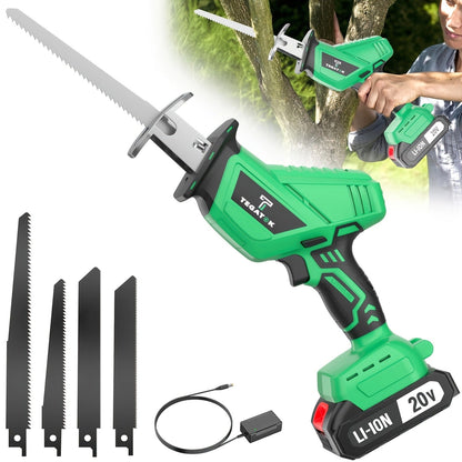 Electric Reciprocating Saw Cordless with LED Light & Safety Lock – Multi-Purpose Cutting Tool with Replaceable Blades, 1 or 2 Battery Options, Carrying Case Included