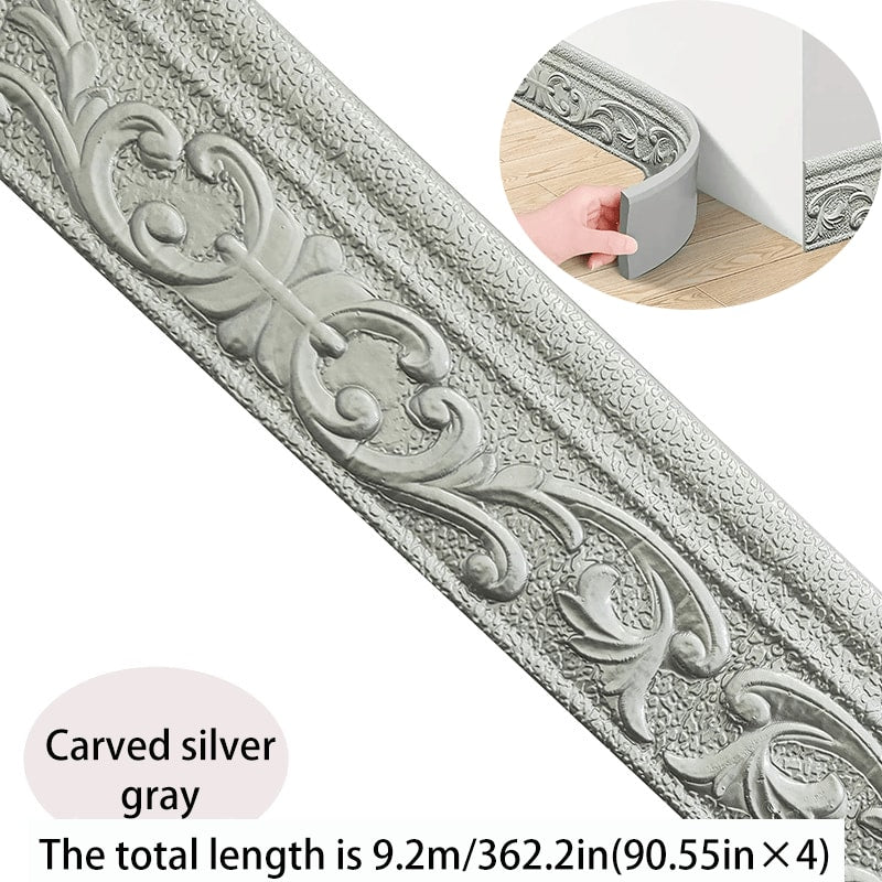 Carved Foam Baseboard Wall Trim Sticker in White, Silver Gray, Copper or Golden, Available in 4, 8 or 12 Rolls