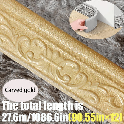 Carved Foam Baseboard Wall Trim Sticker in White, Silver Gray, Copper or Golden, Available in 4, 8 or 12 Rolls