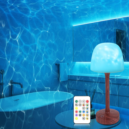 16-Color Rechargeable Atmosphere Lamp, Cordless Ocean Wave Night Light with Remote for Bedroom or Bathroom