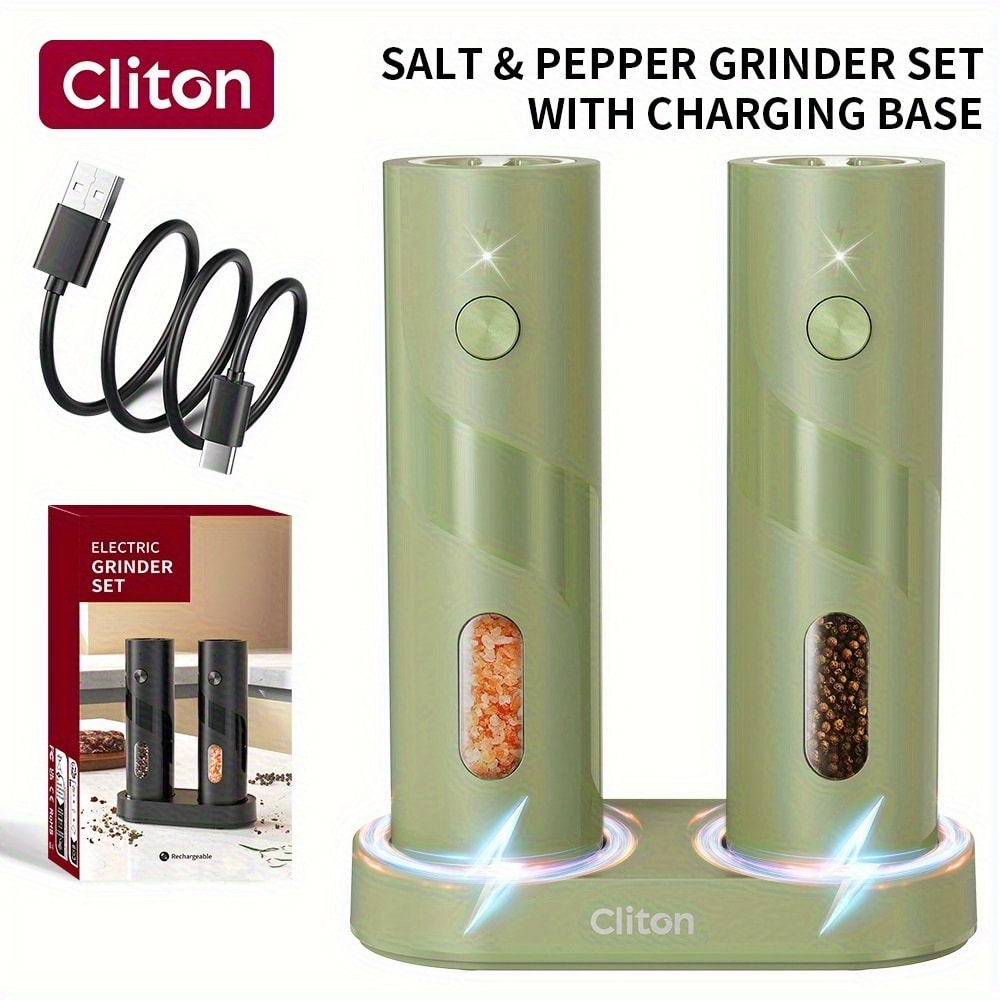 Electric Salt and Pepper Grinder Set – Rechargeable Automatic Mills with LED Light, Adjustable Coarseness & 3.72oz Capacity for Home Kitchen, BBQ, Restaurant & Outdoor Entertaining