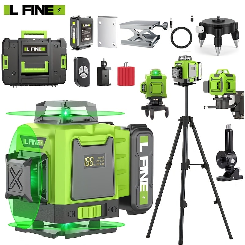 16-Line-Labeled Laser Level Packages in Five Red or Green Housing and Tripod Configurations