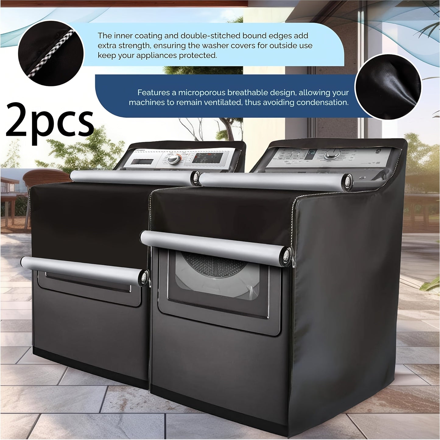 Two-Piece Washer and Dryer Cover Set with Roll-Up Access Panels in Black or Silver Checkout Options