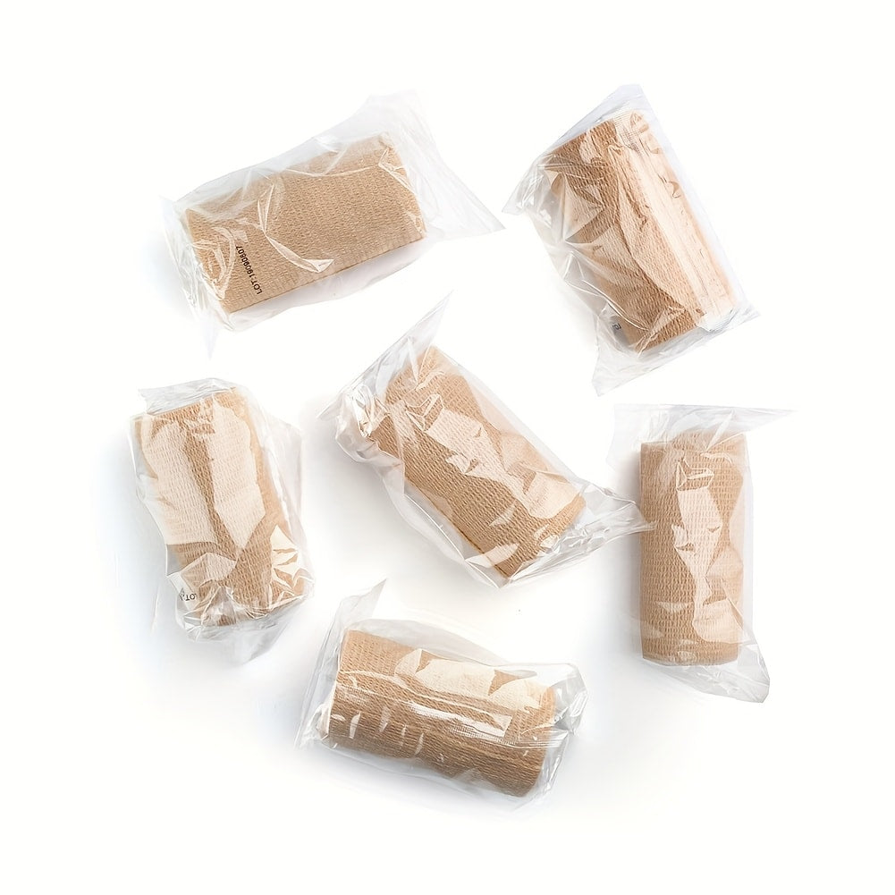 Cohesive Bandage Wrap Six-Pack with 4-Inch by 5-Yard Beige Self-Adhering Nonwoven Rolls for First Aid Kits