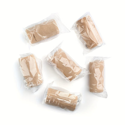 Cohesive Bandage Wrap Six-Pack with 4-Inch by 5-Yard Beige Self-Adhering Nonwoven Rolls for First Aid Kits