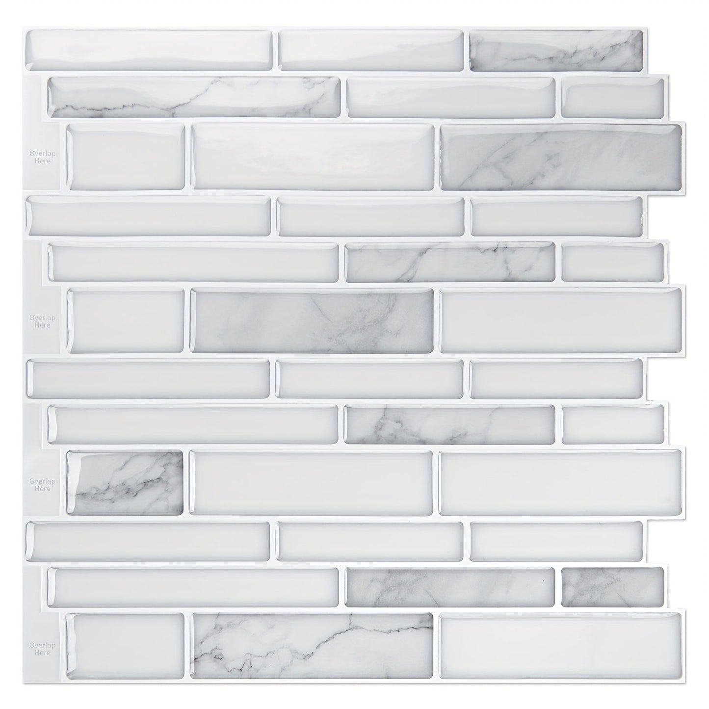 Ten-Sheet White Marble Subway-Pattern Peel-and-Stick Backsplash Wall Tile Set with 30 x 18 cm Panels