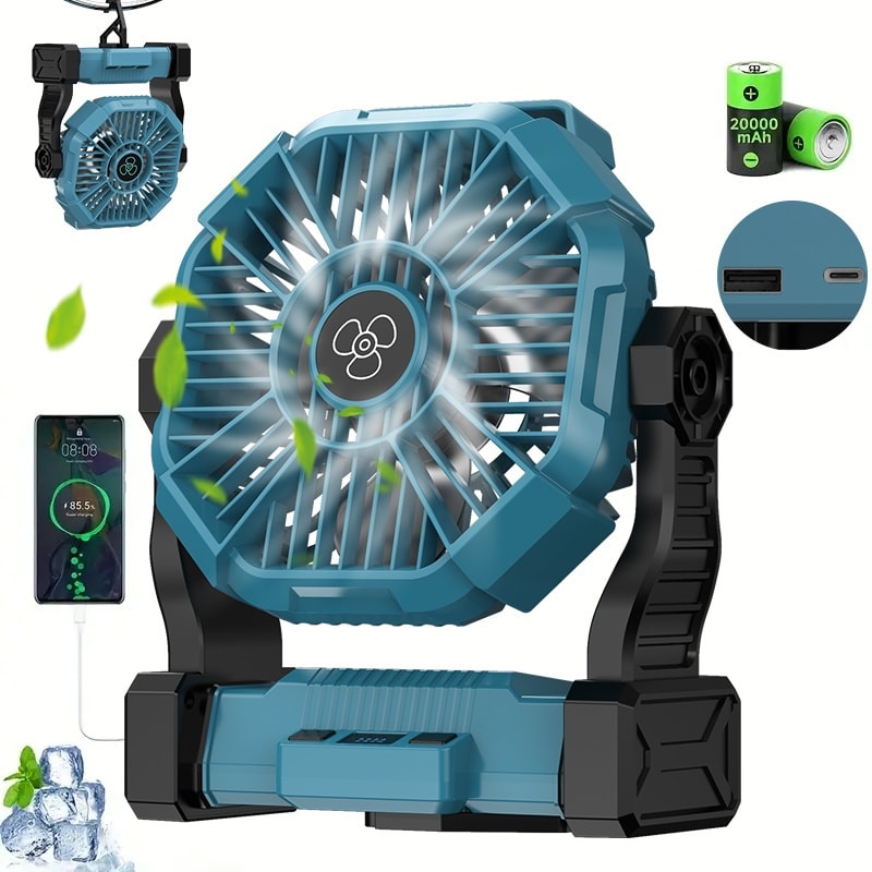 20000mAh-Label Camping Fan with Hanging Hook, LED Lantern and Six Color Checkout Options Pictured