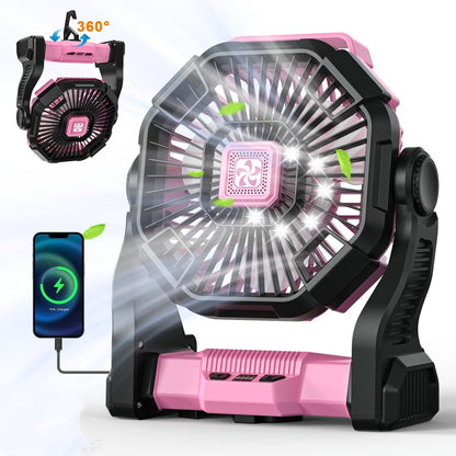 Portable Camping Fan with Hanging Hook, Three-Level Lantern and 12 Color or Style Options Pictured
