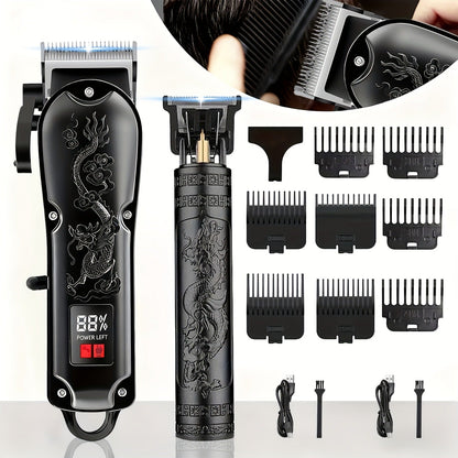 Hair Clipper Cordless Metal-Body Set with LCD Battery Display and Single or Two-Piece Color Options