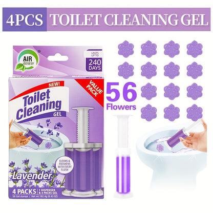 Flower Gel Toilet Stamp Cleaner with Dispenser in Six Scent Labels and 4- or 8-Piece Checkout Packs