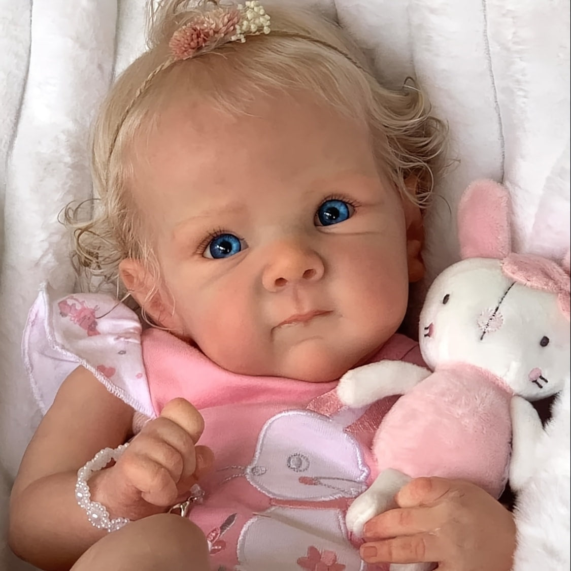 Reborn Doll, 22-Inch Full-Vinyl Open-Eye Figure with Hand-Rooted Hair and Pink Clothing Set