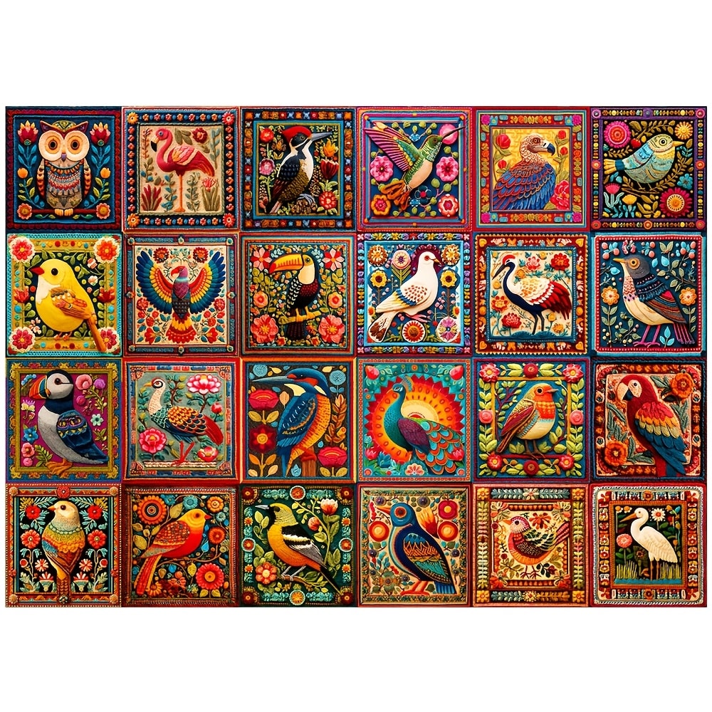 1000-Piece Bird Crochet Jigsaw Puzzle for Adults with Lettered Backs and Full-Color Reference Poster