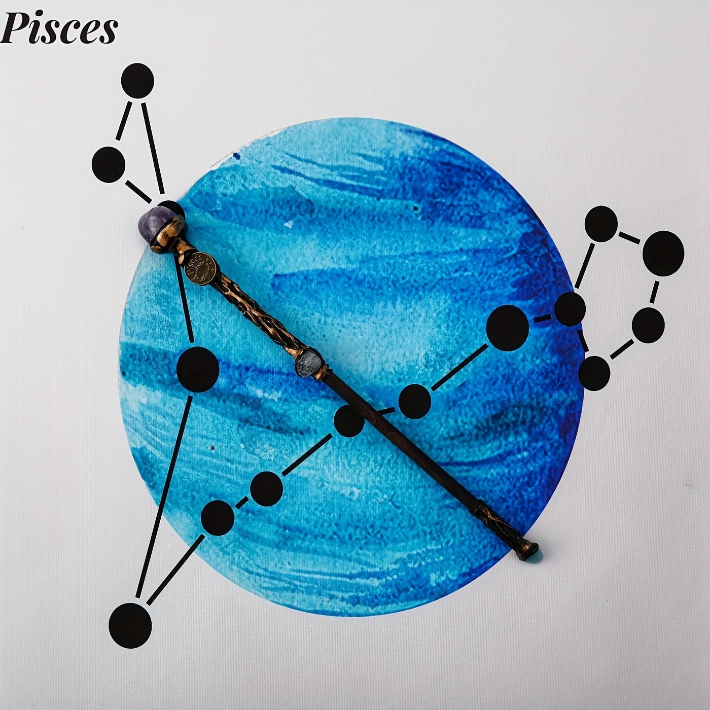 Zodiac-Themed Decorative Wand with Resin and Stone-Look Accents, Gift Box and All Twelve Sign Variants