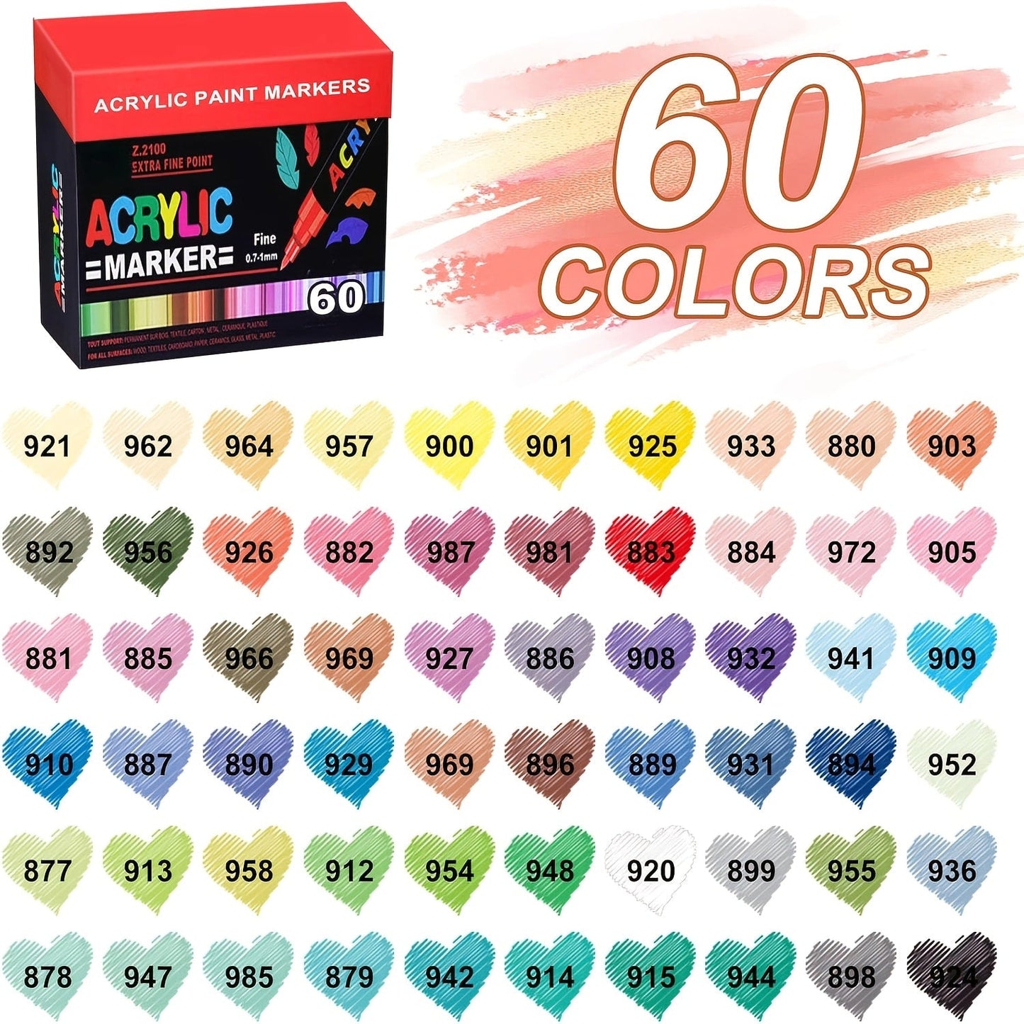 Soft Brush Acrylic Paint Pen Set with Clear Barrels in 12-, 36-, 60-, 80- or 120-Color Checkout Options