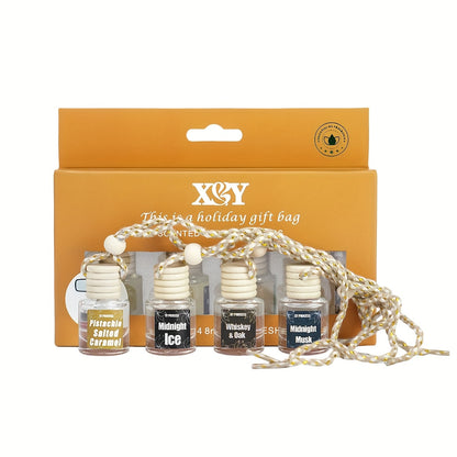 Car Air Freshener 4-Bottle Gift Set – Hanging Diffuser with 60-Day Lasting Fragrance, Multiple Scent Styles for Car Interior, Perfect Holiday Gift for Friends & Family