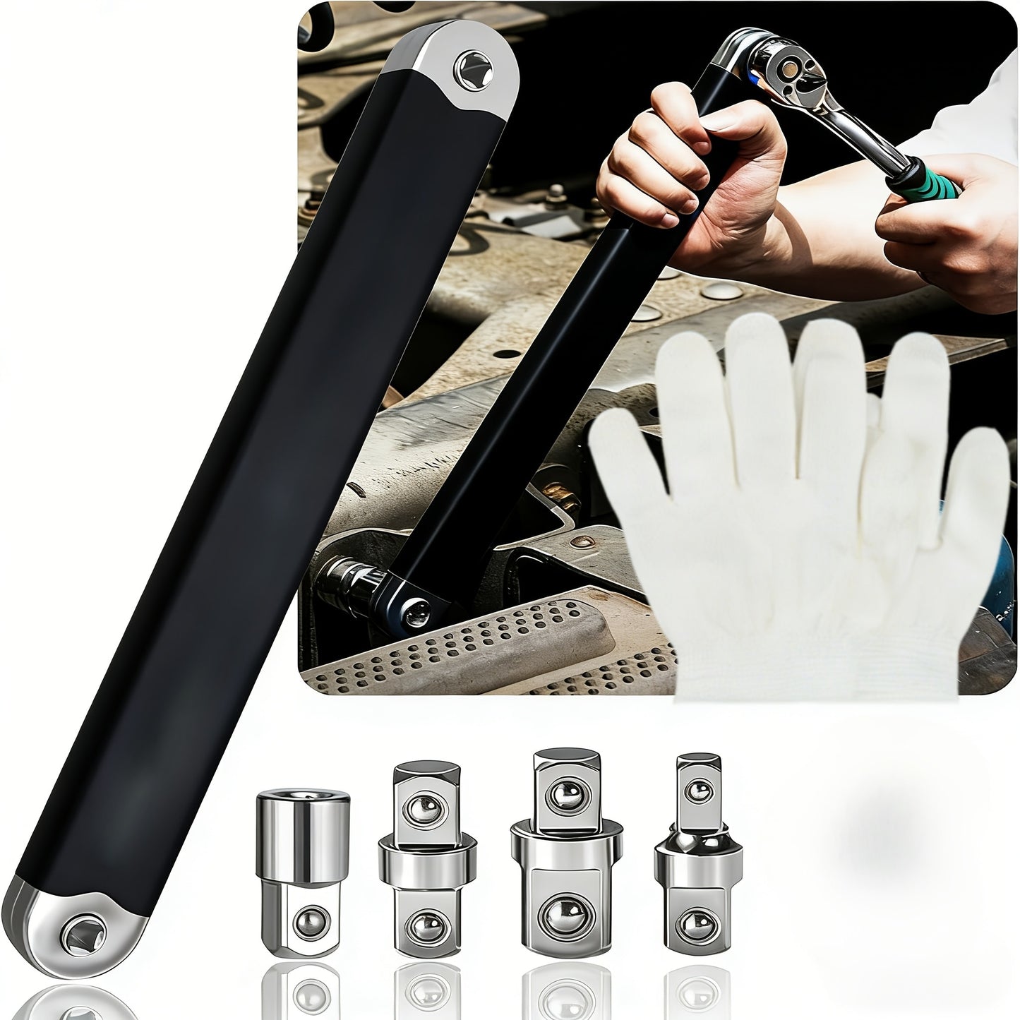 Zero Offset Extension Wrench Set 15-Inch – Impact-Ready 3/8" Ratchet Wrench with 1/2", 1/4" & 3/8" Drive Adapters, Narrow Space Auto Repair Tool, Multiple Colors