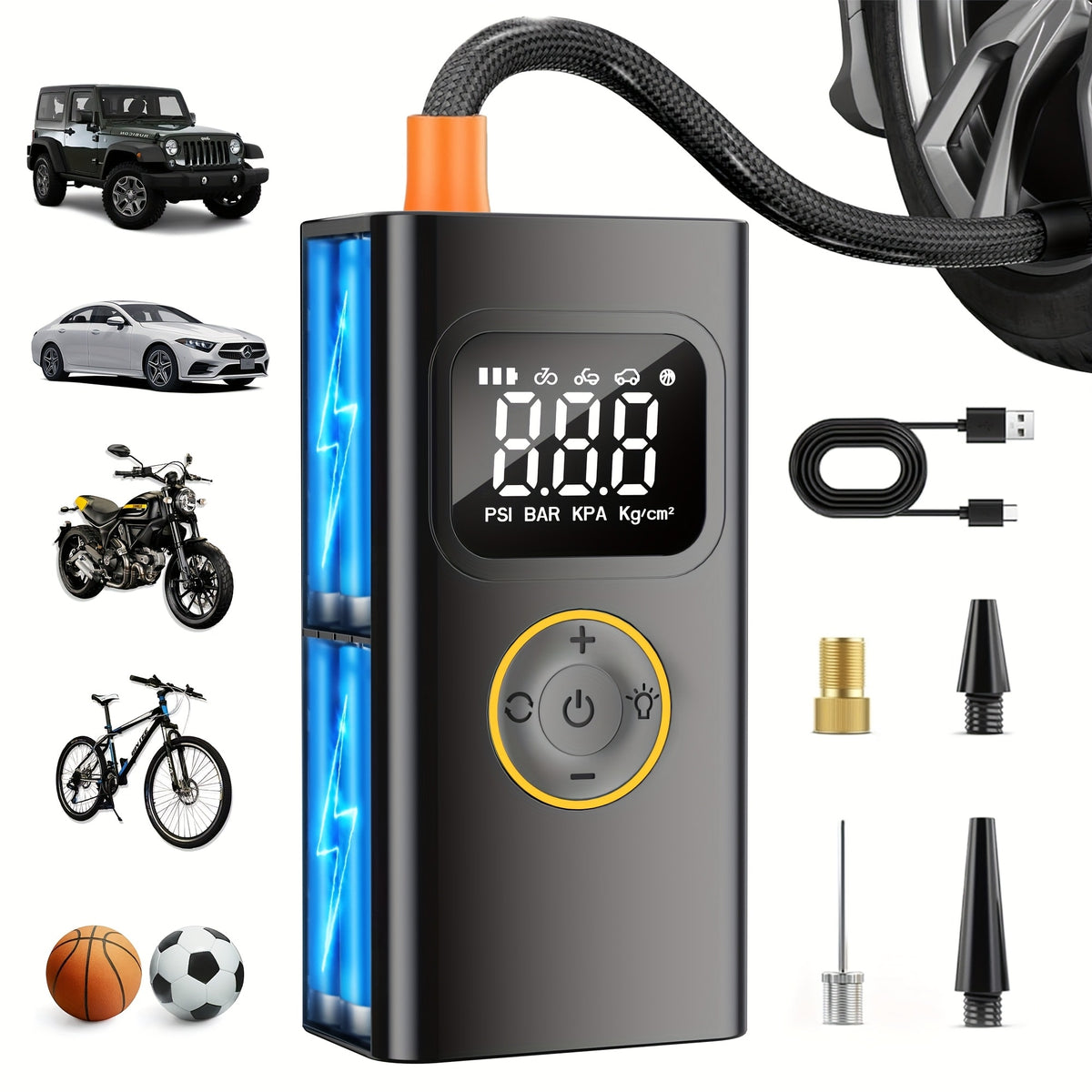 Portable Tire Inflator Air Compressor 150PSI – Cordless Smart Air Pump with Digital Pressure Gauge, LCD Display, 3X Fast Inflation, 6000mAh Battery, for Cars, Motorcycles, Bicycles & Balls