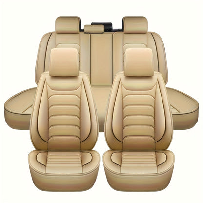 Car Seat Covers 5-Seat Faux Leather Set with Foam Padding and Optional Matching Pillow Pieces
