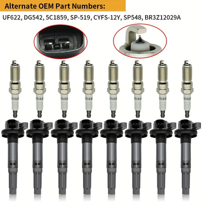 Ignition Coil & Iridium Spark Plug Kit 8-Pack for 2011-2020 Ford F-150 Mustang Lobo 5.0L V8 UF622 SP411 Direct Fit OEM Replacement Pure Copper Wire Coil
