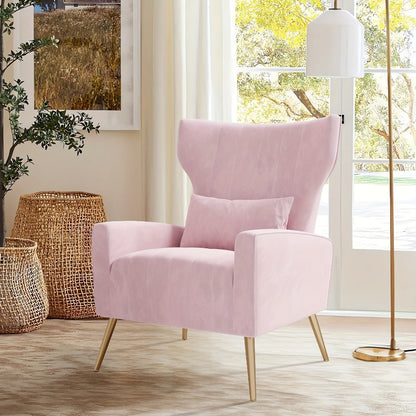 Accent Chair, Velvet Wingback with Golden Legs & Lumbar Pillow shown in the main product view