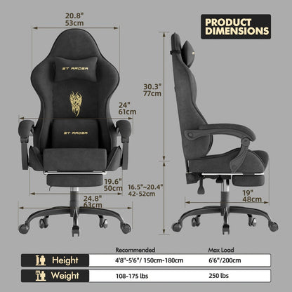 Velvet Gaming Chair, Ergonomic Video Game Chair for Comfortable Everyday Seating detail image - detail view 3